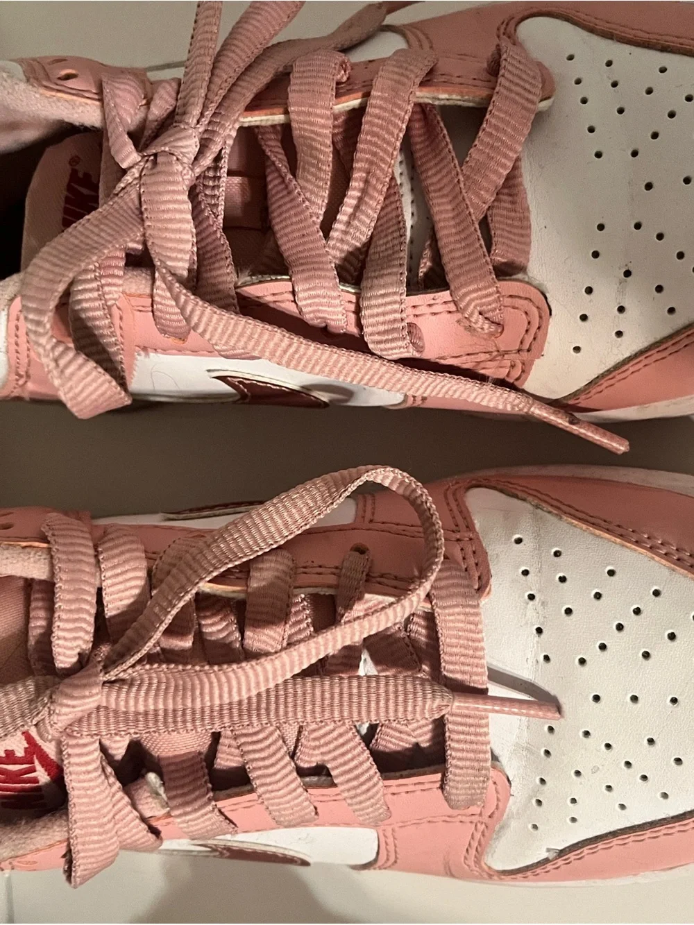 Nike Pink and White Low-Top Dunks